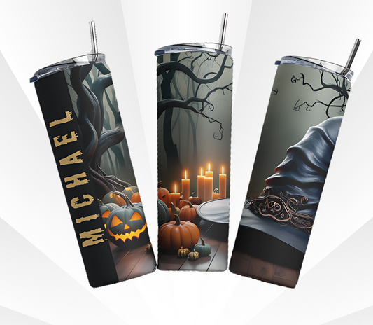 Halloween witch hat, pumpkin Tumbler with name customization (Copy)