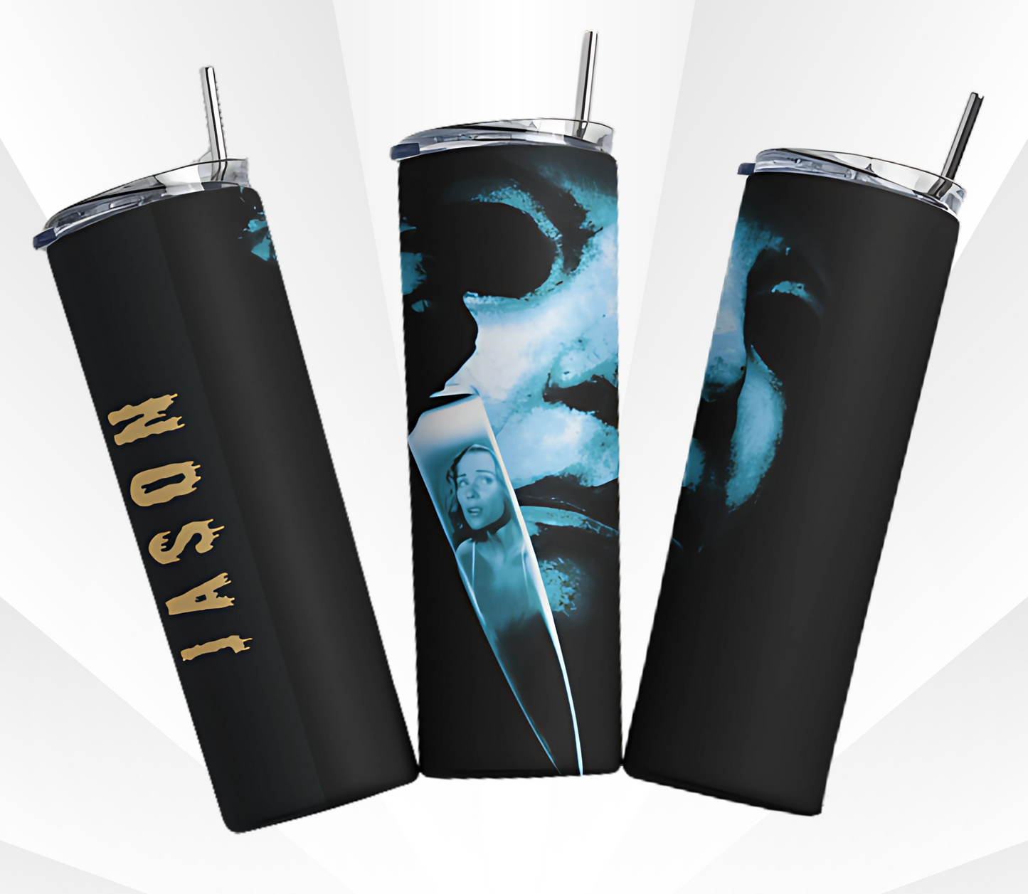 Michael Myers knife in face Tumbler with name customization