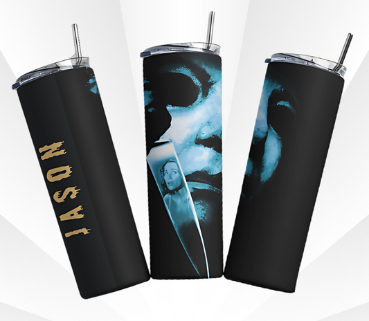 Michael Myers knife in face Tumbler with name customization