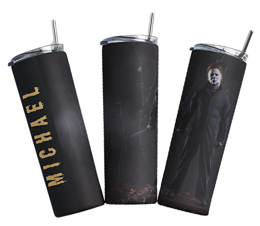 Michael Myers standing in the dark Tumbler with name customization