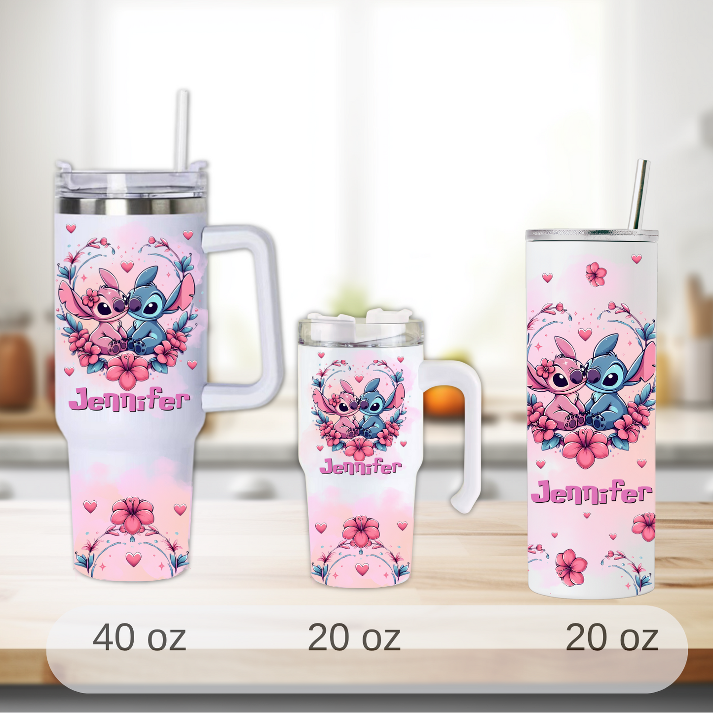 Lilo and stitch Tumbler in pink. Personalize gift, perfect for Mother, Sister, Brother, Father, Grandmother, Grandfather.