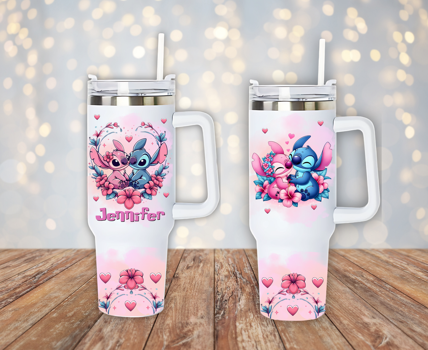 Lilo and stitch Tumbler in pink. Personalize gift, perfect for Mother, Sister, Brother, Father, Grandmother, Grandfather.