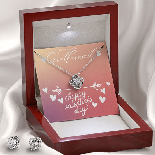 Love Knot Earring & Necklace Set, Girlfriend gift, Valentines day gift,
