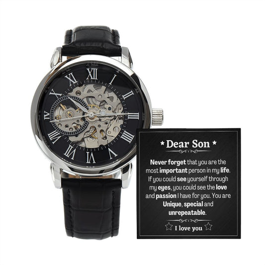 Mens Open Work Watch, Dear Son, Gift or your Son
