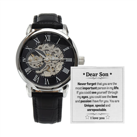 Mens Open Work Watch, Dear Son, Gift or your Son