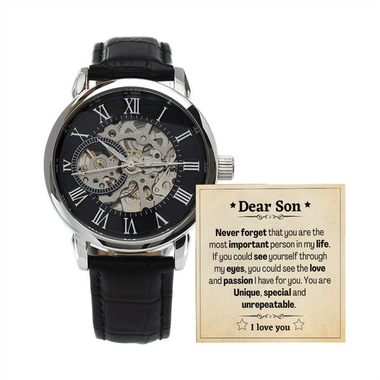 Mens Open Work Watch, Dear Son, Gift or your Son