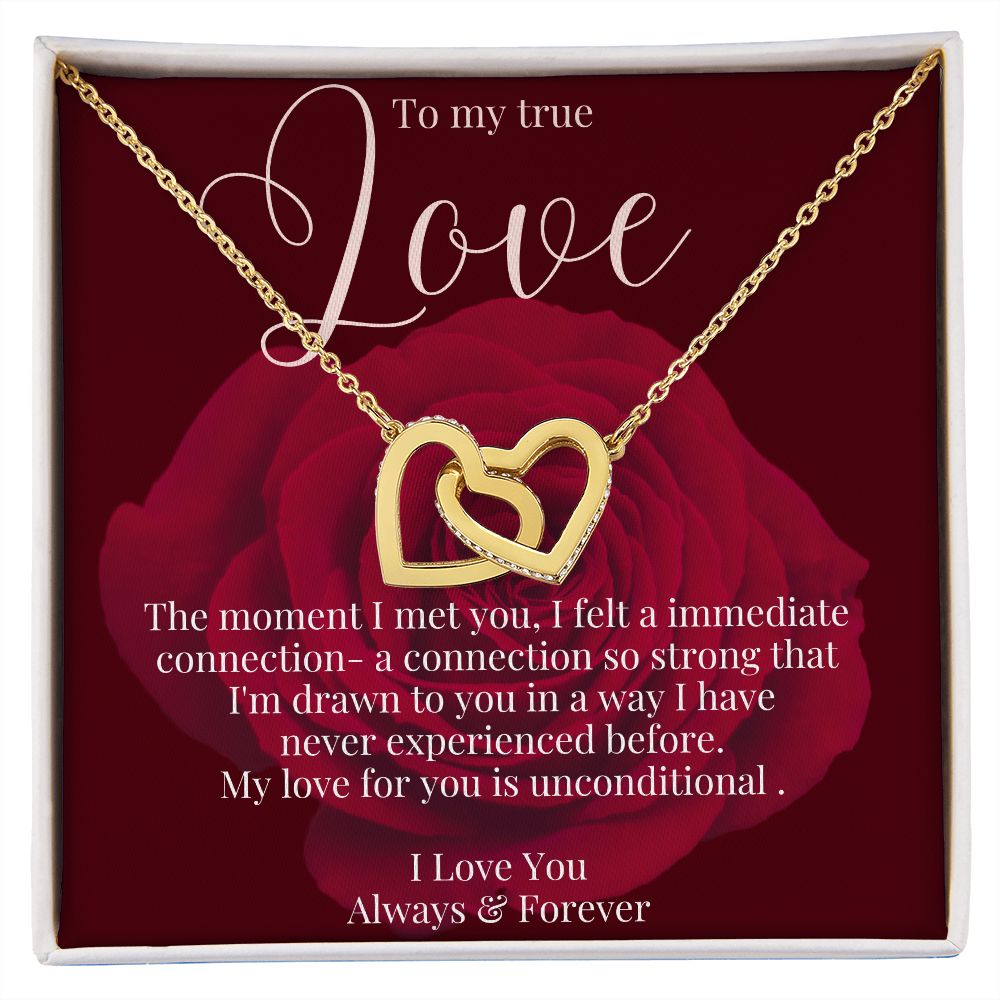 Interlocking heart necklace, To my true love, Valentines day gift,