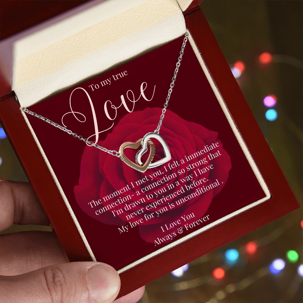 Interlocking heart necklace, To my true love, Valentines day gift,