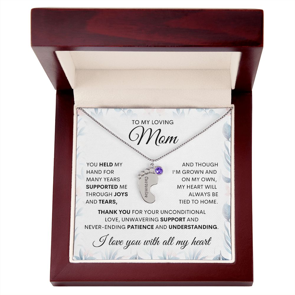 Engraved baby feet, mom necklace. Mother gift, gift for her, love mom, special gift for mom