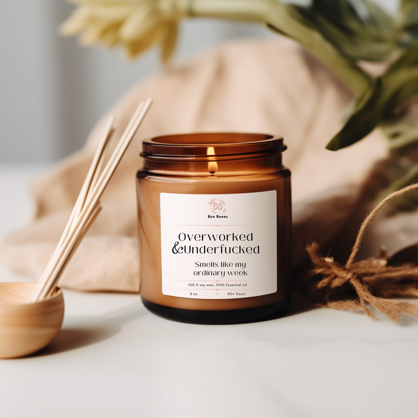 Overworked and Underfucked 8 Oz Amber Jar Soy candle