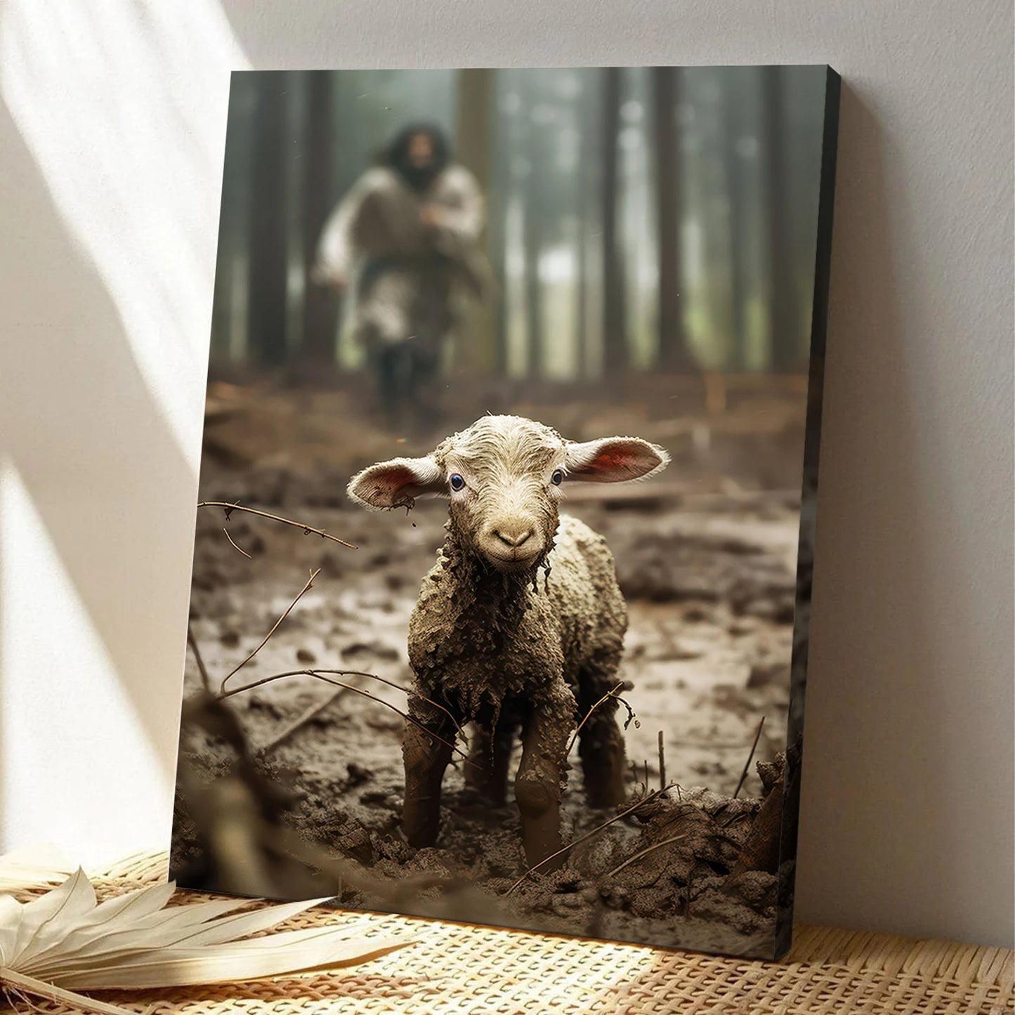 Jesus and the lost Lamb Canvas .75in Frame