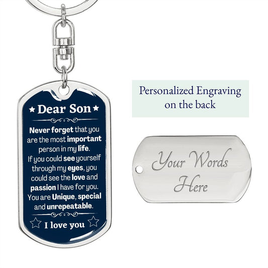 Customizable Dod Tag for my Son, Keychain for my Son