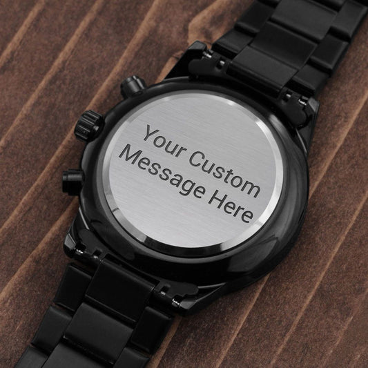 Customizable Engraved Black Chronograph Watch for your loved one.