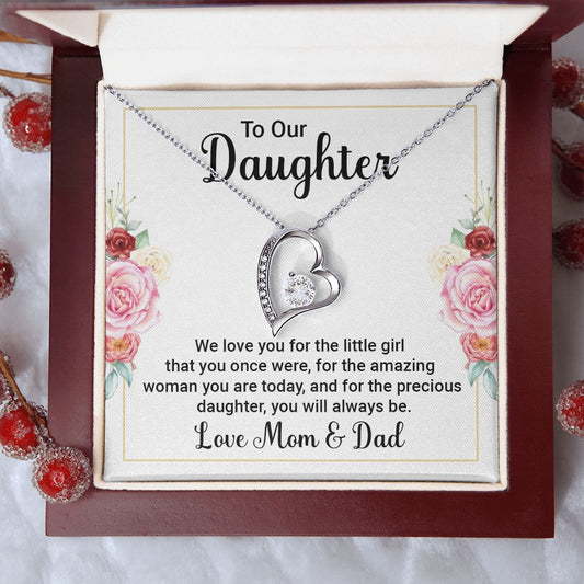 Forever Love Necklace, Daughters gift from Mom & Dad, white gold finish, yellow gold finish, Personalized Gift