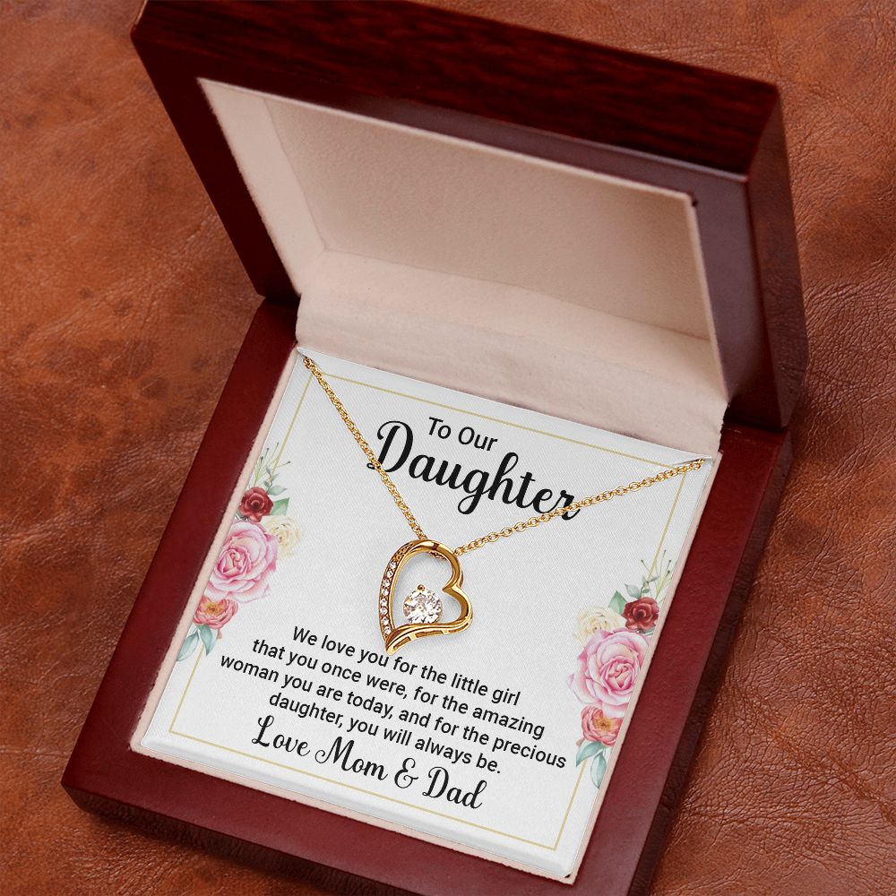 Forever Love Necklace, Daughters gift from Mom & Dad, white gold finish, yellow gold finish, Personalized Gift