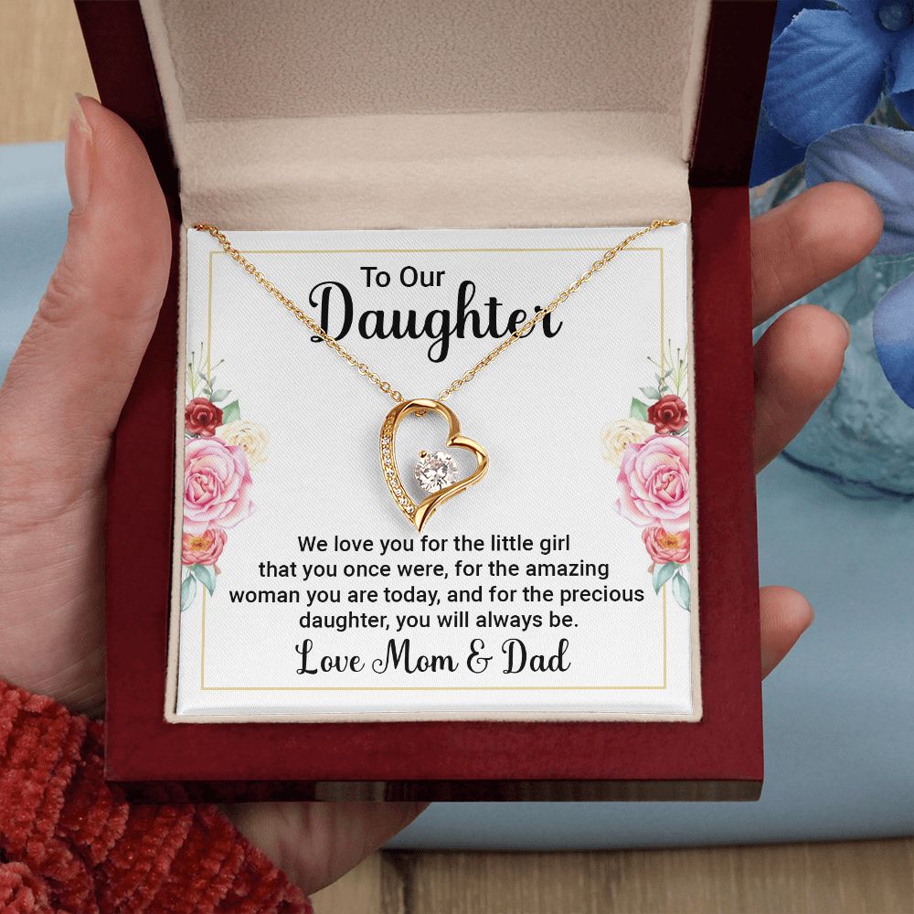 Forever Love Necklace, Daughters gift from Mom & Dad, white gold finish, yellow gold finish, Personalized Gift