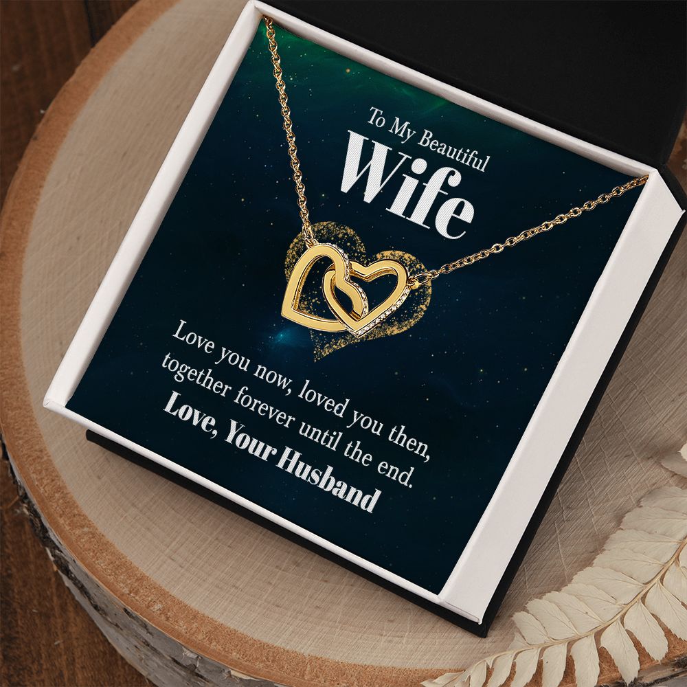 Interlocking heart, two tone necklace, To my beautiful wife, Personalized gifts, necklace