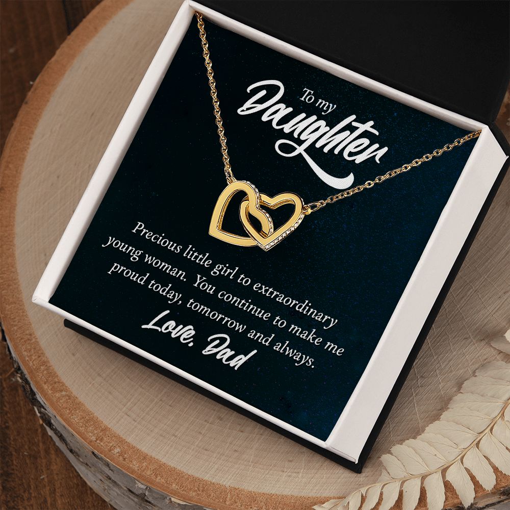 Interlocking Heart Necklace, Daughters gift from Dad, two tone necklace, Personalized gifts
