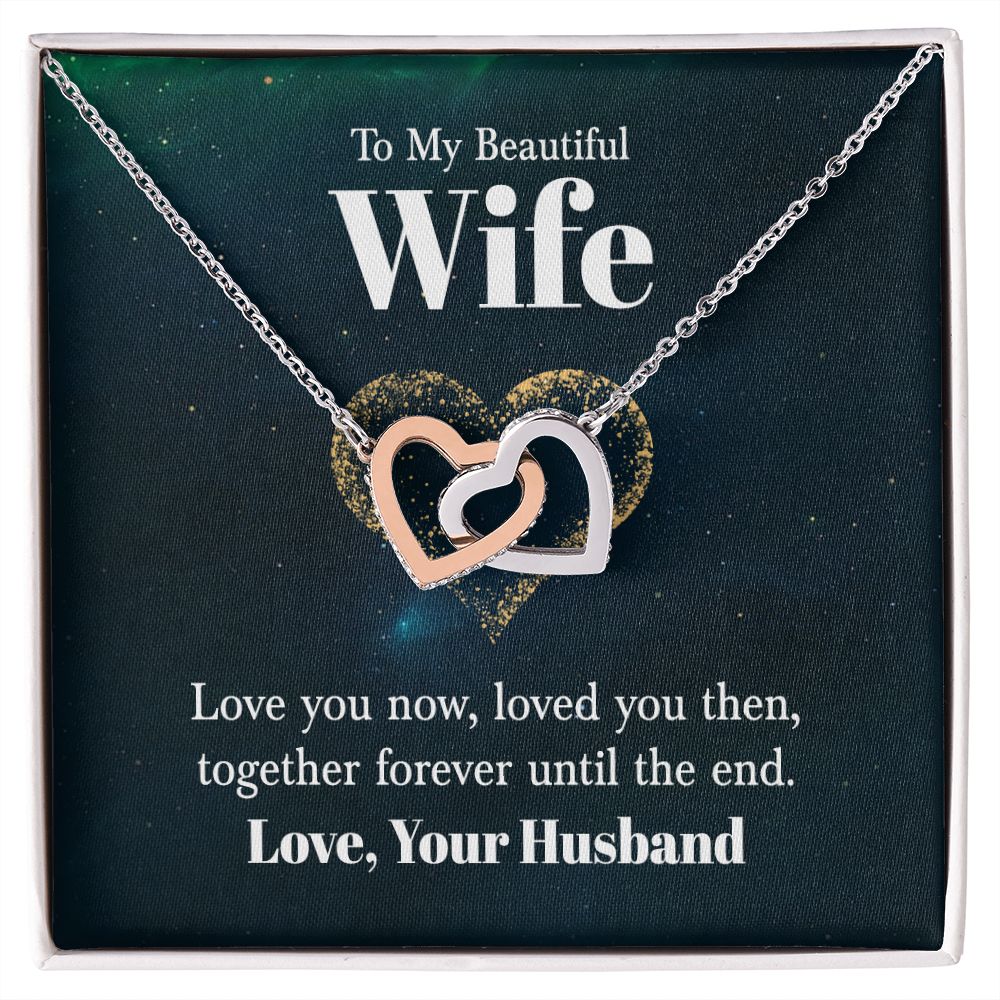 Interlocking heart, two tone necklace, To my beautiful wife, Personalized gifts, necklace