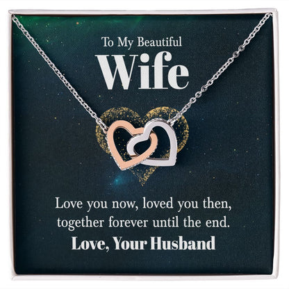 Interlocking heart, two tone necklace, To my beautiful wife, Personalized gifts, necklace