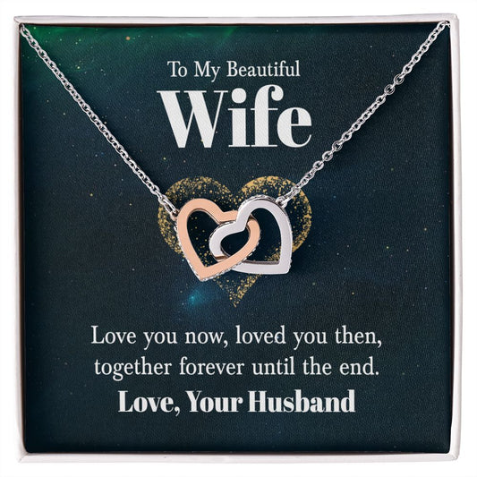 Interlocking heart, two tone necklace, To my beautiful wife, Personalized gifts, necklace