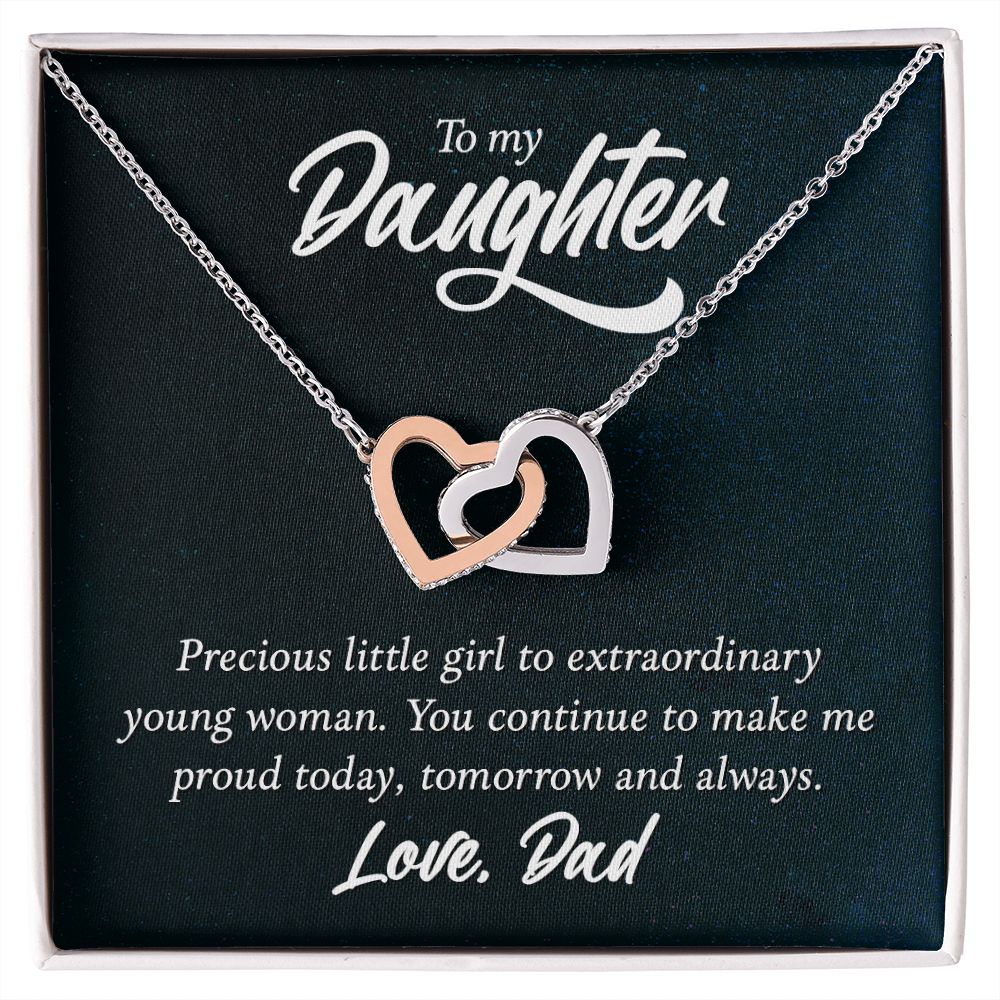 Interlocking Heart Necklace, Daughters gift from Dad, two tone necklace, Personalized gifts