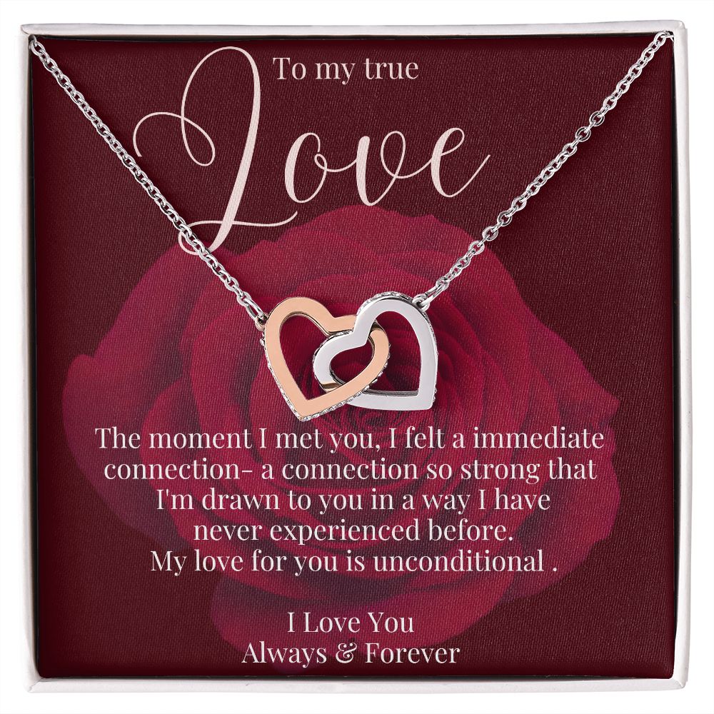 Interlocking heart necklace, To my true love, Valentines day gift,