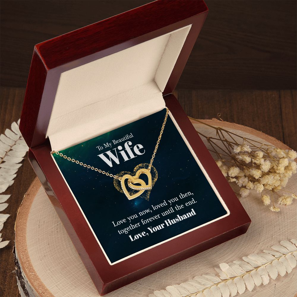 Interlocking heart, two tone necklace, To my beautiful wife, Personalized gifts, necklace