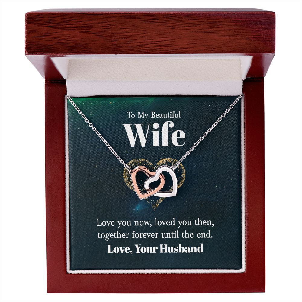 Interlocking heart, two tone necklace, To my beautiful wife, Personalized gifts, necklace