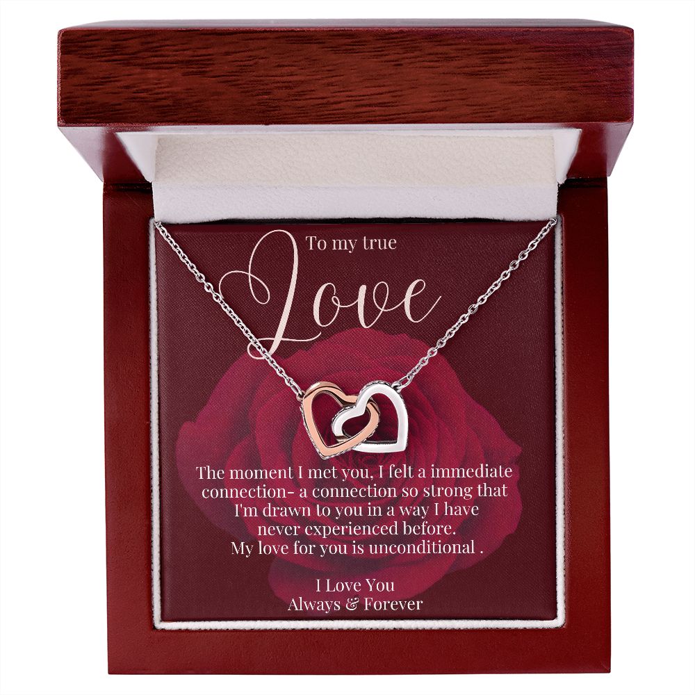 Interlocking heart necklace, To my true love, Valentines day gift,