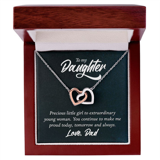 Interlocking Heart Necklace, Daughters gift from Dad, two tone necklace, Personalized gifts