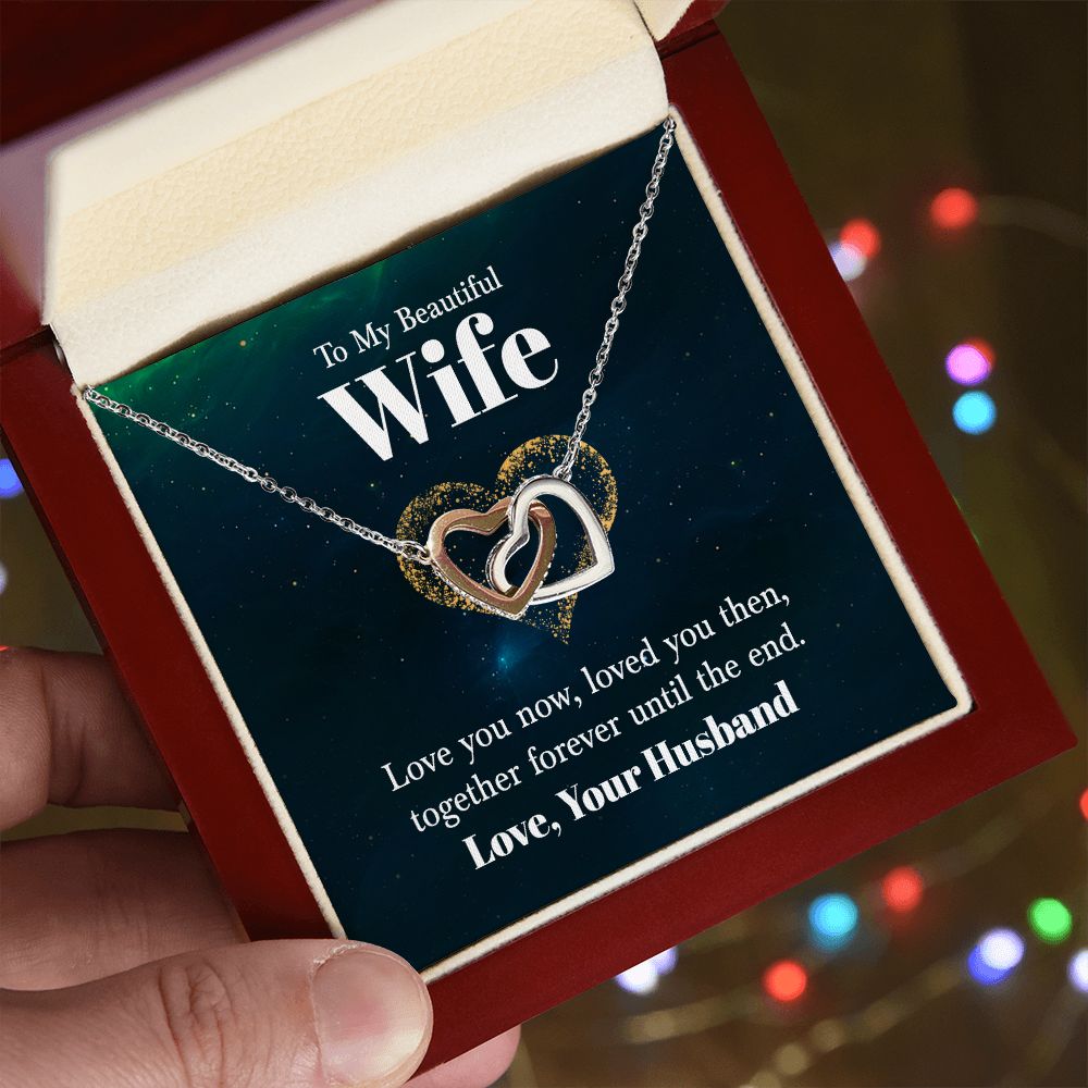 Interlocking heart, two tone necklace, To my beautiful wife, Personalized gifts, necklace