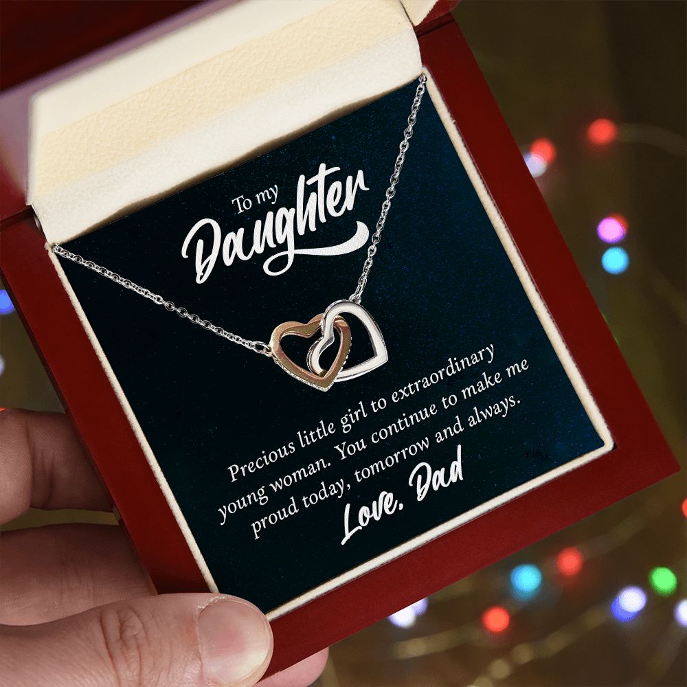 Interlocking Heart Necklace, Daughters gift from Dad, two tone necklace, Personalized gifts