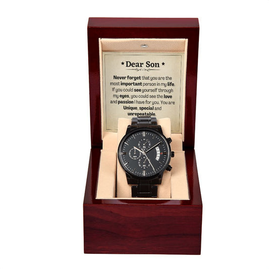 Black Chronograph Watch, For Him,  Dear Son, Gift or your Son