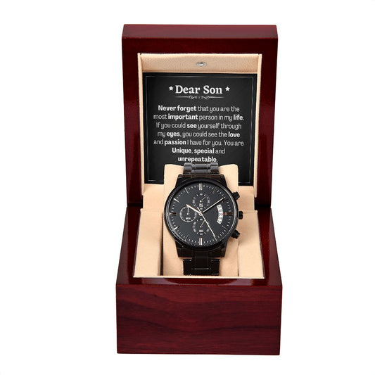 Black Chronograph Watch, For Him,  Dear Son, Gift or your Son