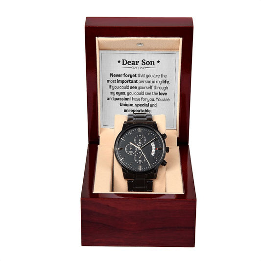 Black Chronograph Watch, For Him,  Dear Son, Gift or your Son