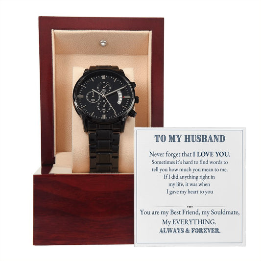 Black Chronograph Watch, For Him, To my Husband