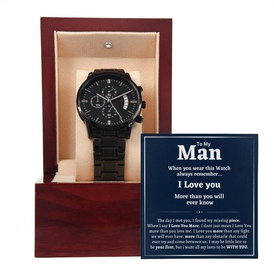 Black Chronograph Watch, For Him, To my Man