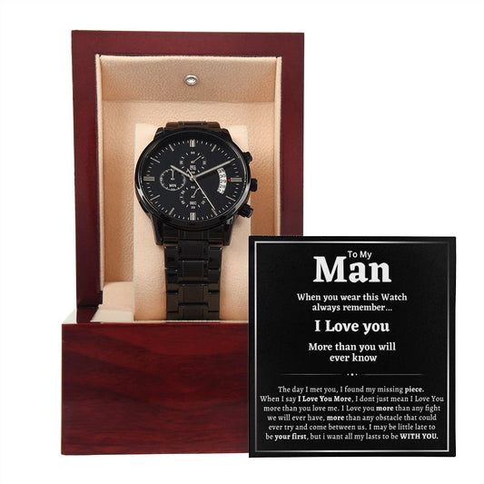 Black Chronograph Watch, For Him, To my Man