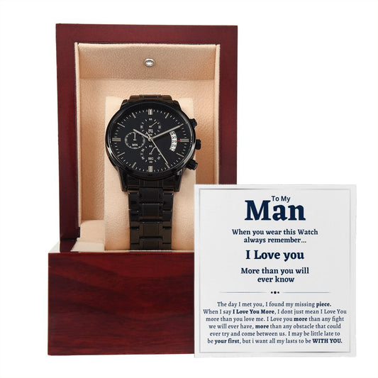 Black Chronograph Watch, For Him, To my Man