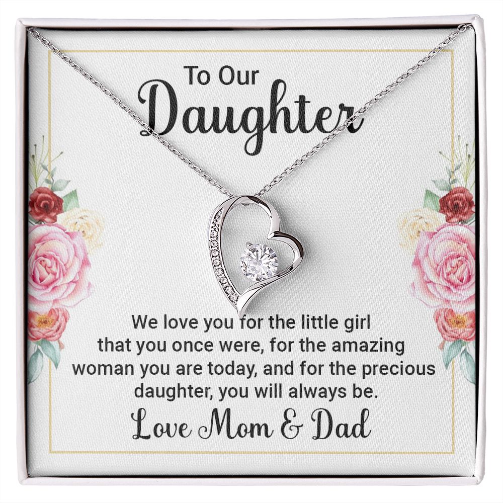 Forever Love Necklace, Daughters gift from Mom & Dad, white gold finish, yellow gold finish, Personalized Gift