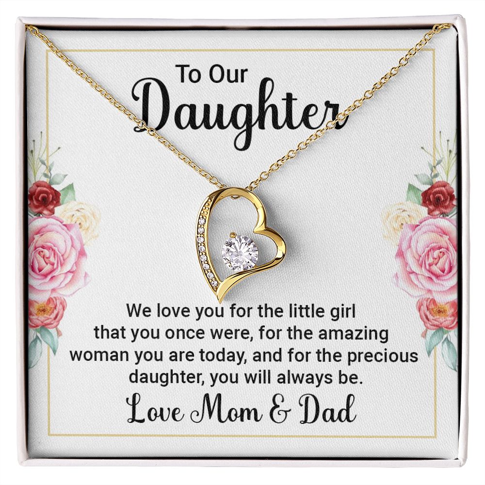 Forever Love Necklace, Daughters gift from Mom & Dad, white gold finish, yellow gold finish, Personalized Gift