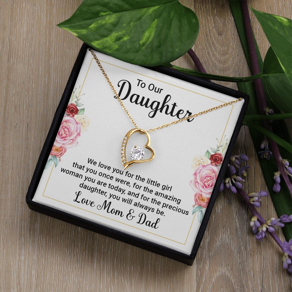 Forever Love Necklace, Daughters gift from Mom & Dad, white gold finish, yellow gold finish, Personalized Gift