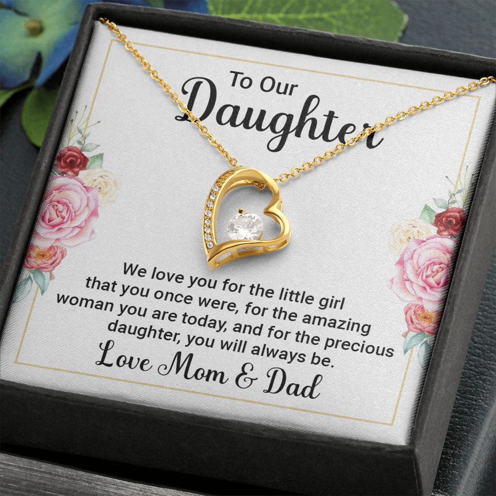 Forever Love Necklace, Daughters gift from Mom & Dad, white gold finish, yellow gold finish, Personalized Gift